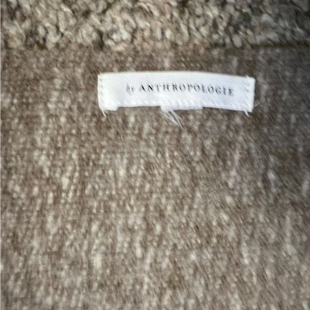 Anthropologie Cozy Heathered Fringe Throw Blanket, blue tan & cream